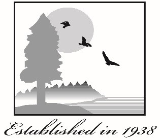 Greyscale logo of the CA State Lands Commission featuring a redwood tree n front of a mountain and water with the sun and birds in the sky.